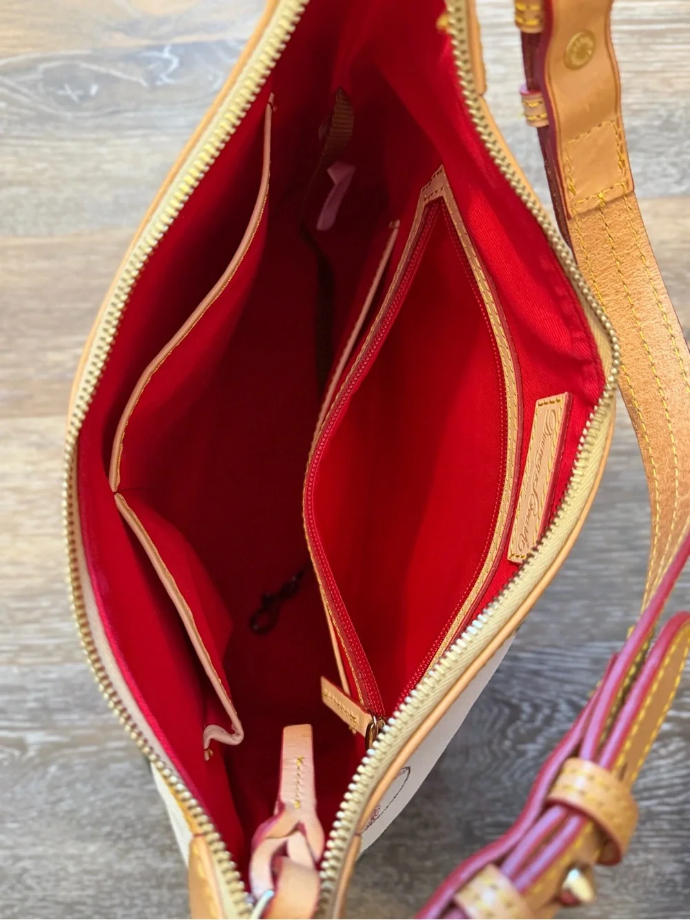 Dooney & Bourke White Oakland Athletics Print Hobo Bag Tan & Burgundy Trim Purse